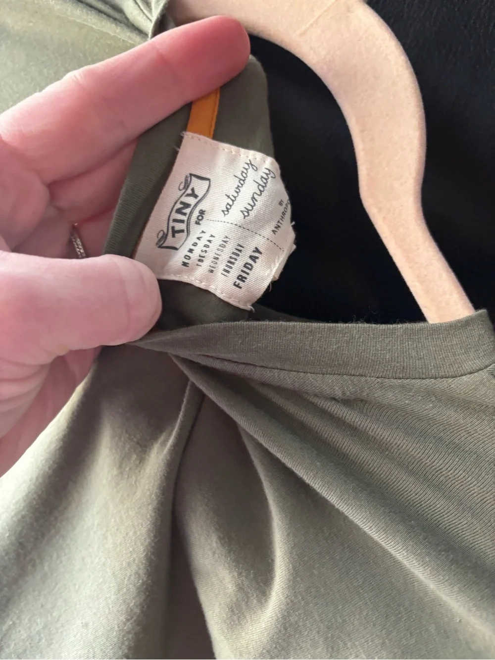 Tiny by Anthropologie Mixed Media Olive Green Shirt Dress